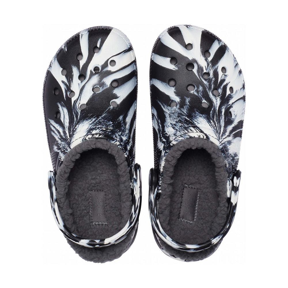 Sabots Crocs Classiche Doublée Marbled Homme Noir Blanche | France 0798KORI
